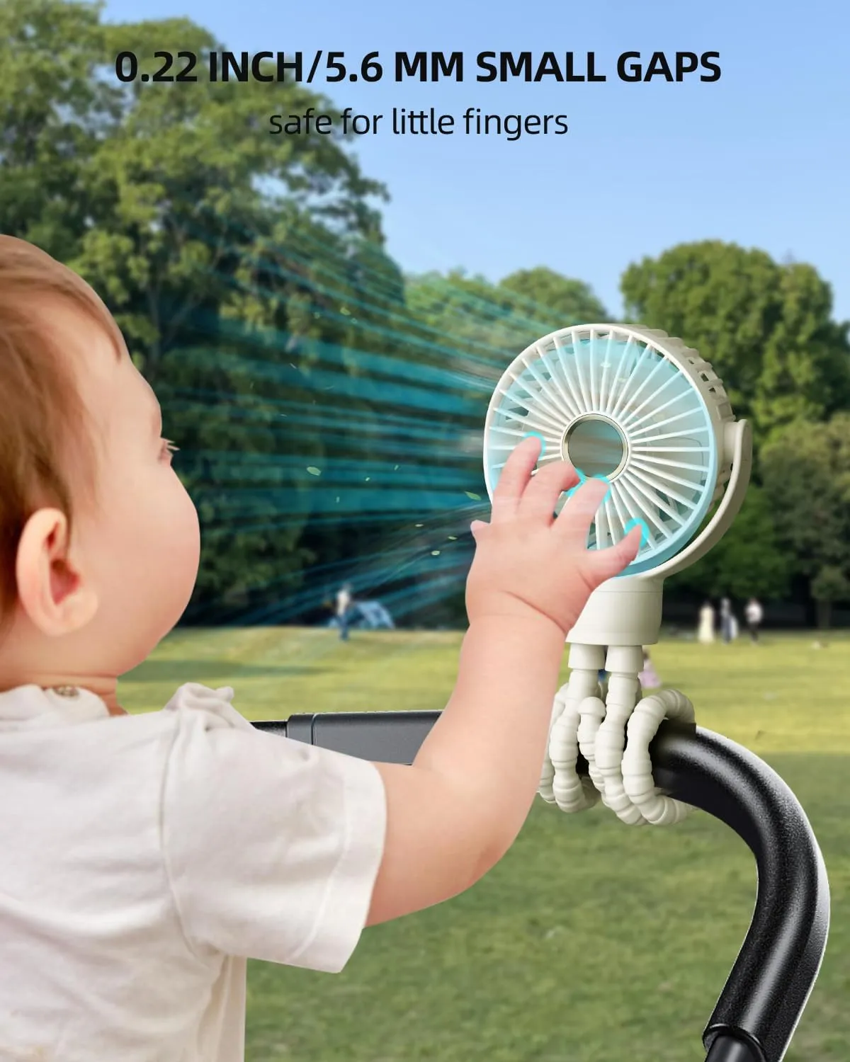 KIDEE Portable Stroller Fan, Mini Baby Fans Battery Operated, LED Display with 3 Speeds, Small Clip on Fan Desk Fans USB Rechargeable, Personal Handheld fans Fan for Travel Outdoor, Children Gifts