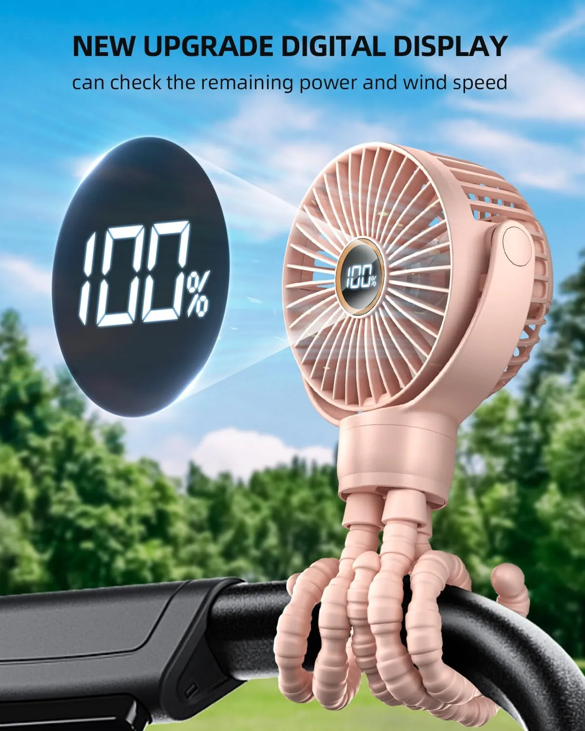 KIDEE Portable Stroller Fan, Personal Baby Fan Battery Operated, LED Display, Small Clip on Fans USB Rechargeable, Mini Desk Fans for Outdoor Travel Car Seat