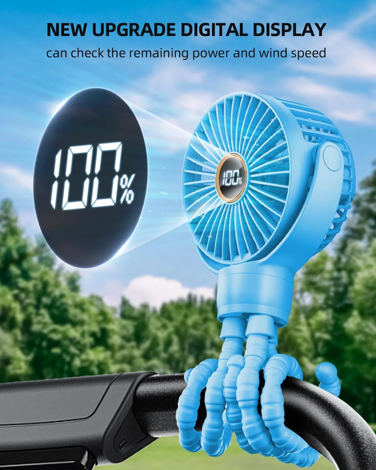 KIDEE Portable Stroller Fan, Personal Baby Fan Battery Operated, LED Display, Small Clip on Fans USB Rechargeable, Mini Desk Fans for Outdoor Travel Car Seat