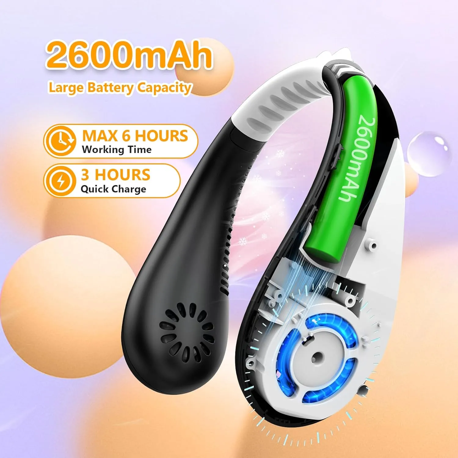 Kids Neck Fan, Portable Bladeless Fans for Kid 4-14Y Girls & Boys, 2600mAh USB Personal Mini Cooling Fan for Travel/Camping/Study, 4 Speeds, Lightweight, Compact, Perfect Summer Gifts for Kids
