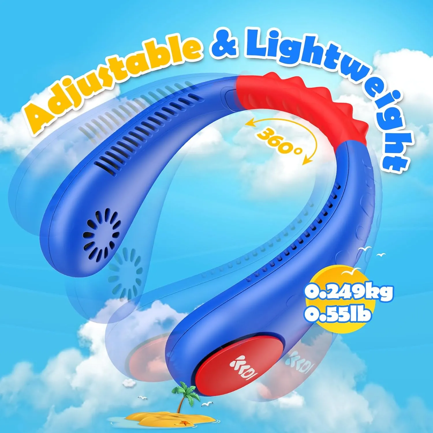 Kids Neck Fan, Portable Bladeless Neck Fan for Kids, 2600mAh Rechargeable Cooling Fan for 4-14Y Girls Boys, 4 Speeds & Lightweight Wearable Quiet Fan for Study/Camping/Travel