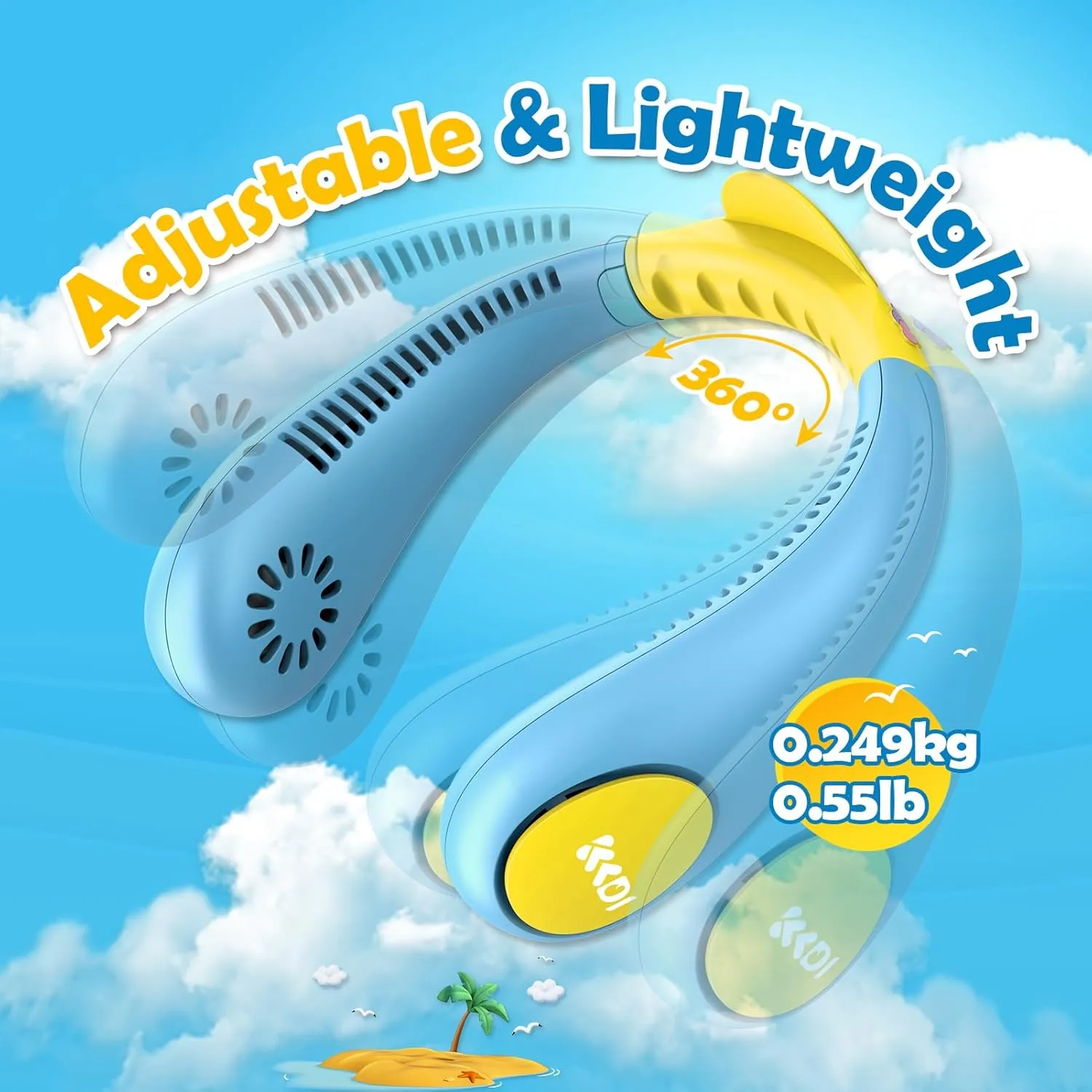 Kids Neck Fan, Portable Bladeless Neck Fan for Kids, 2600mAh Rechargeable Cooling Fan for 4-14Y Girls Boys with Unicorn Stickers, 4 Speeds & Lightweight Wearable Quiet Fan for Study/Camping/Travel
