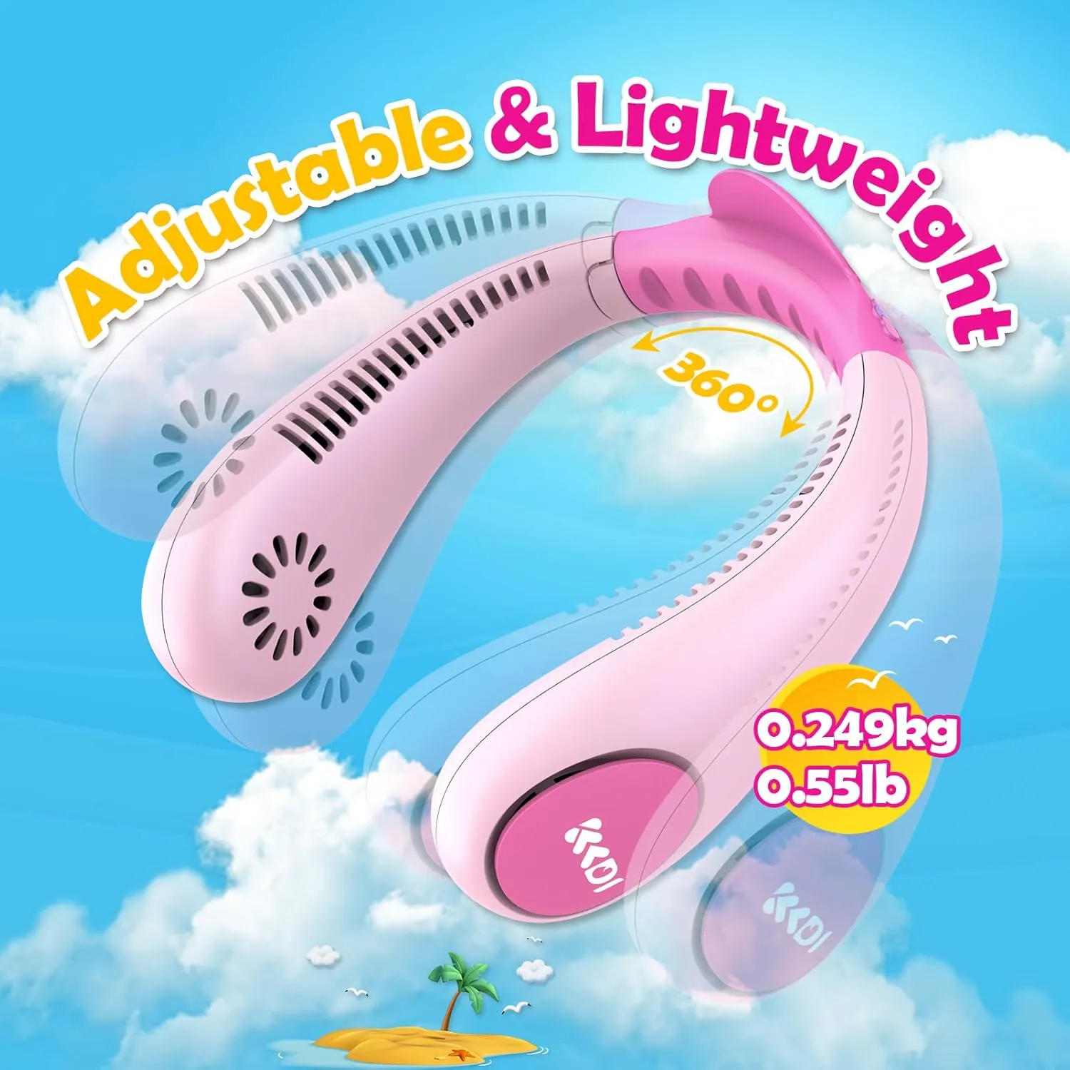 Kids Neck Fan, Portable Bladeless Neck Fan for Kids, 2600mAh Rechargeable Cooling Fan for 4-14Y Girls Boys with Unicorn Stickers, 4 Speeds & Lightweight Wearable Quiet Fan for Study/Camping/Travel