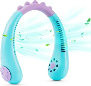 Kids Neck Fan Portable Fan Bladeless Fan for Girls Boys 4-14Y USB Rechargeable Battery Hanging Personal Mini Fan for Travel Summer Caming Beach Wearable Creative Leafless Fan,3 Speeds Neck fan for hands-free comfort