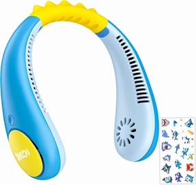 Kids Neck Fan with Shark Sticker, Bladeless Fan for Kids, Safe Portable Rechargeable Cooling Fan for 4-14Y Boys, 2600mAh Personal Fans for Your Neck, 4 Speeds & Lightweight, Summer Gifts for Kids Small bladeless fan for quiet cooling