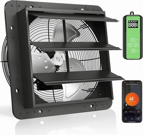 Kiroto 12 Inch Shutter Exhaust Fan, 1600 CFM High-Speed Vent Fan with Temperature and Timer Control, Wall-mounted Window Attic fan, Gable Fan with APP WIFI Remote Control, 12" Garage Exhaust Fan App-controlled remote fan for convenience