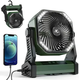 KITWLEMEN 20000mAh Battery Powered Camping Fan - 58H Max Cooling, Rechargeable Battery Operated Desk Fan with 4 Speeds, Bright Light & Hanging Hook, Portable for Tent Outdoor Hurricane Power Outage Battery-powered portable fan