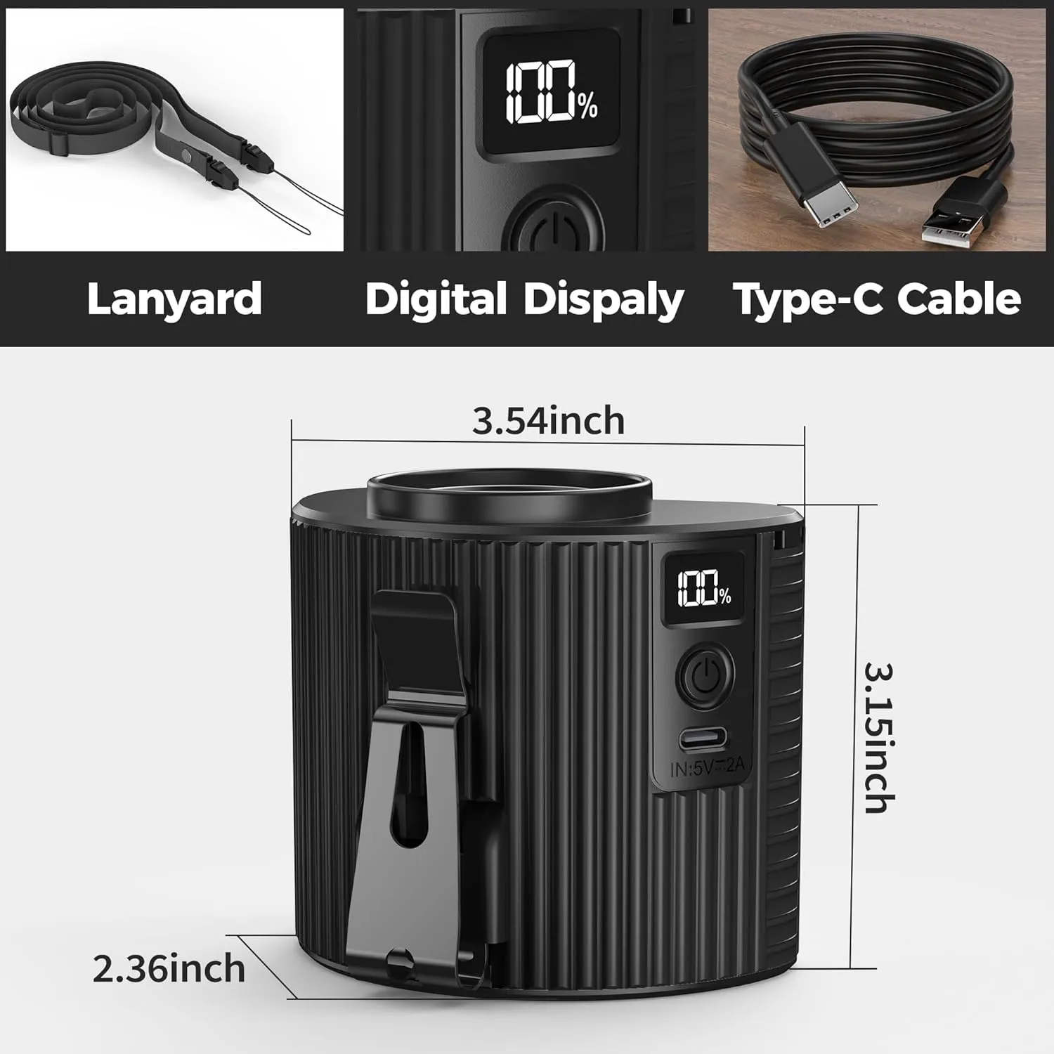 KITWLEMEN Portable Waist Fan - Personal Clip on Belt Fan, 5 Speeds 20H Cooling, Rechargeable Battery Operated, Wearable with Lanyard for Camping, Travel, Jobsite (Black)