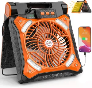 KITWLEMEN Upgraded Solar Camping Fan with Lantern - Rechargeable Battery Operated Fan, 36H Run Time Max, 4 Speeds, 8H Timer, 90 Adjustable Portable Desk Fan for Hurricane, Power Outage, Outdoor Use Battery-powered portable fan