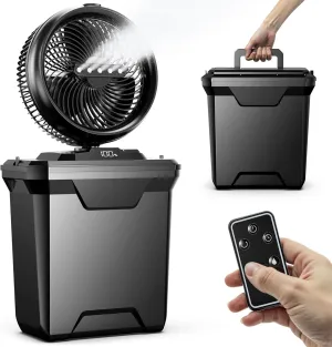 Koonie 10 Inch Camping Misting Fan 11L Tank, 20000mAh Cooling Battery Floor Fan with Remote, 4 Timers, 4 Speeds, 3 Mist Modes, 45/90 Oscillation, 10 Tilt, Portable for Outdoors Patios, Travel Battery-powered portable fan