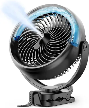 Koonie 10000mAh Battery Operated Misting Fan with Clip, Portable 8'' Mist Fan for Desk with Max. 48 Hours Runtime, 3Speeds, 2 Spray Modes, 200ML Tank for Golf Cart Home Office Travel Camping Stroller Waist-mounted portable fan for outdoor use