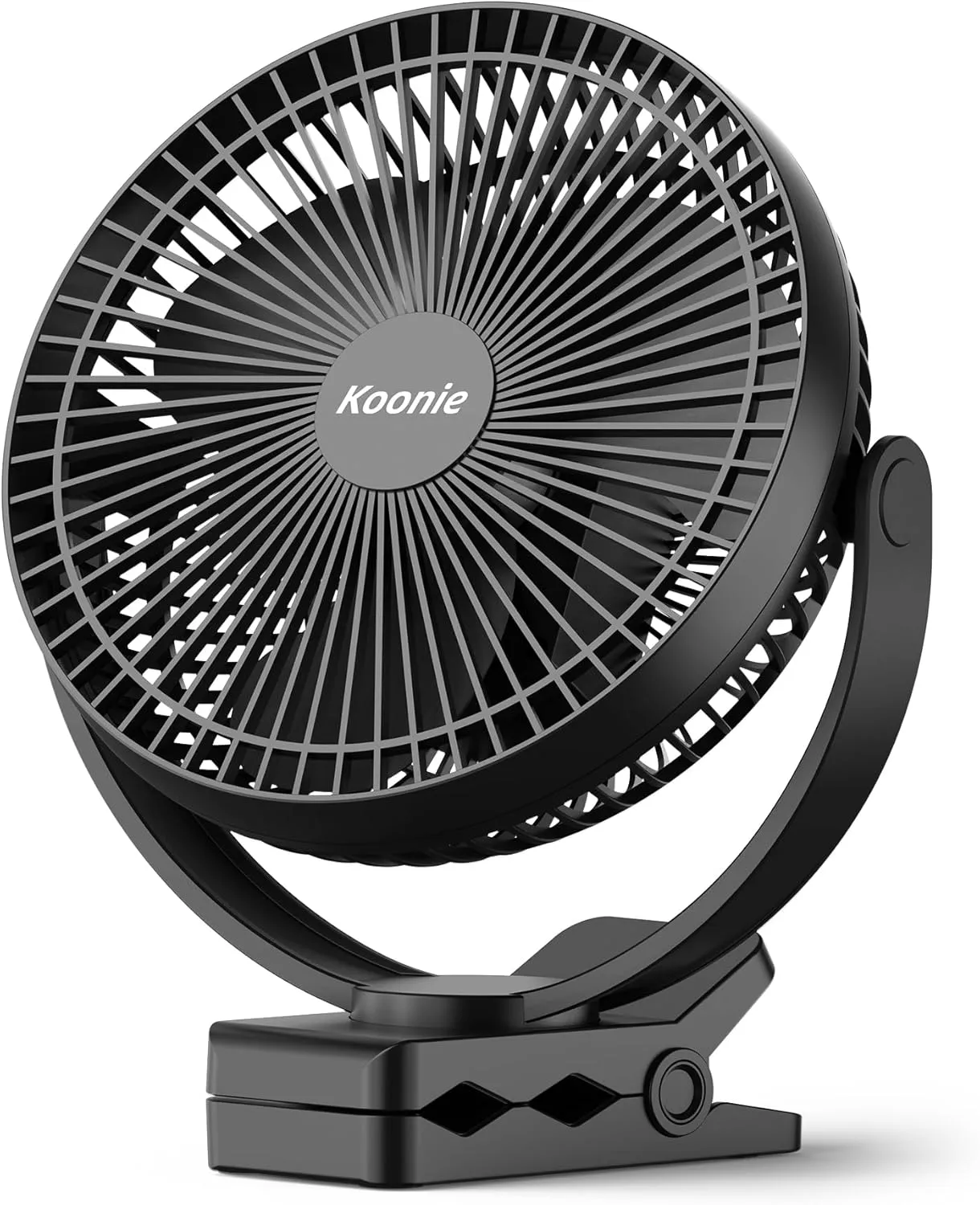 Koonie 10000mAh Clip on Fan Rechargeable, 8-Inch Battery Operated Desk Fan, USB Fan, 4 Speeds, Strong Airflow, Sturdy Clamp for Golf Cart Office Desk Outdoor Travel Camping Tent Gym Treadmill,Black Waist-mounted portable fan for outdoor use