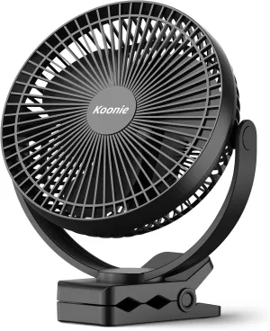 Koonie 10000mAh Clip on Fan Rechargeable, 8-Inch Battery Operated Desk Fan, USB Fan, 4 Speeds, Strong Airflow, Sturdy Clamp for Golf Cart Office Desk Outdoor Travel Camping Tent Gym Treadmill,Black Waist-mounted portable fan for outdoor use