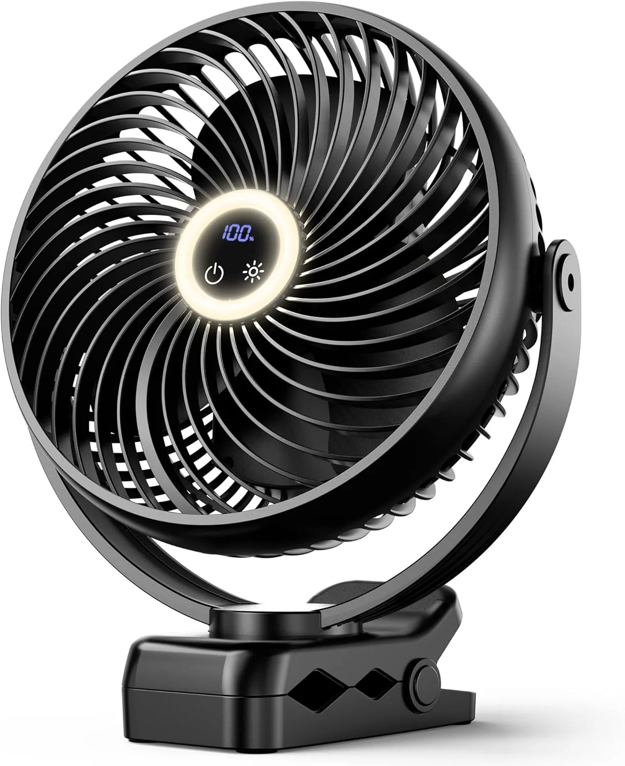 Koonie 10000mAh Portable Clip on Fan with LED Lantern and Hook, 8'' Battery Operated Desk Fan, Quiet Camping Fan with LED Digital Display, 360 Rotation & 3 Speeds for Travel Tent Gym Treadmill Waist-mounted portable fan for outdoor use