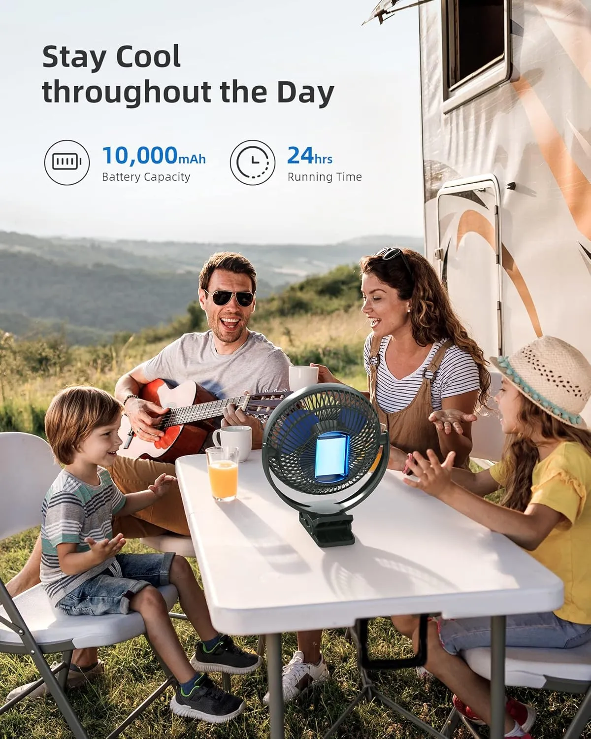 Koonie 10000mAh Rechargeable Portable 8-Inch Clip-on Fan, USB Car Fan 4 Speeds, Sturdy Clamp for Office Desk, Golf Cart, Stroller, Outdoor, Travel, Camping, Tent, Gym, Treadmill
