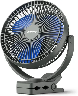 Koonie 10000mAh Rechargeable Portable 8-Inch Clip-on Fan, USB Car Fan 4 Speeds, Sturdy Clamp for Office Desk, Golf Cart, Stroller, Outdoor, Travel, Camping, Tent, Gym, Treadmill Waist-mounted portable fan for outdoor use