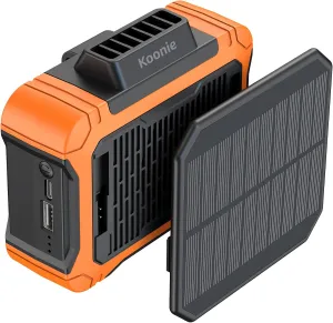 Koonie 10000mAh Waist Clip Fan with Solar Panel, 30H Working Time, Personal LED Light, Battery Powered Belt Fan, Strong Airflow, 3 Speeds, Body for Outdoor, Working, Camping, Hiking Solar-powered car fan for ventilation