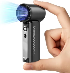 Koonie 19000 RPM High Speed Portable Handheld Fan,100 Speeds Mini Turbo Fan, 3600mAh, 12H Max Cooling Time, Digital Display, 5" Height, Rechargeable Hand Fan for Outdoor Indoor Black Neck fan for hands-free comfort