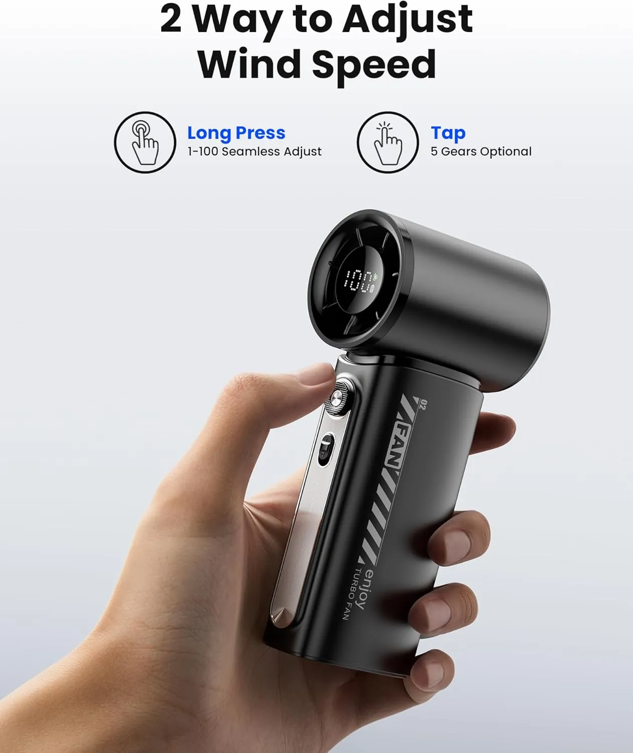 Koonie 19000 RPM High Speed Portable Handheld Fan,100 Speeds Mini Turbo Fan, 3600mAh, 12H Max Cooling Time, Digital Display, 5" Height, Rechargeable Hand Fan for Outdoor Indoor Black