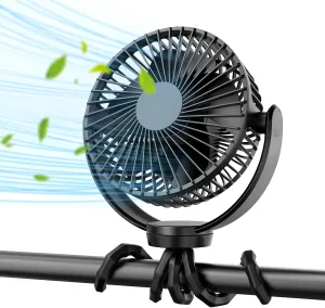 Koonie 5000mAh Portable Stroller Fan - 3-Speed Battery Operated, Flexible Clip-on Tripod, 360 Rotate Flexible TripodUSB Rechargeable Cooling for Bike, Treadmill, Travel & Car Seat 360-degree rotating fan for home use