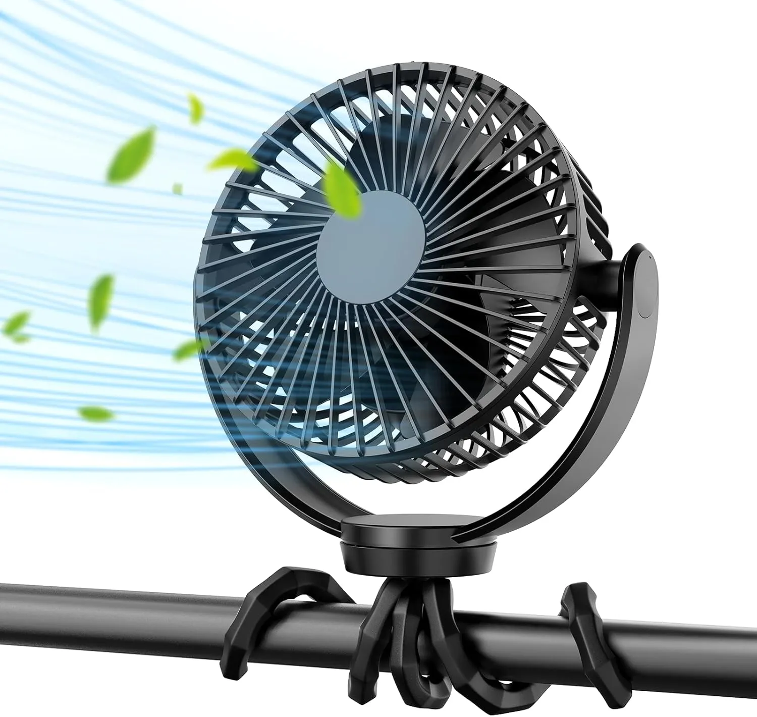 Koonie 5000mAh Portable Stroller Fan - 3-Speed Battery Operated, Flexible Clip-on Tripod, 360 Rotate Flexible TripodUSB Rechargeable Cooling for Bike, Treadmill, Travel & Car Seat 360-degree rotating fan for home use