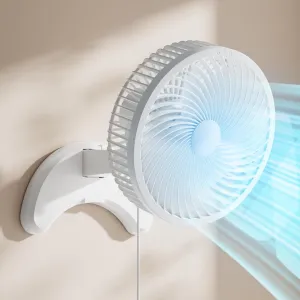 Koonie 8'' Wall Mount Fan, Quiet Small Wall Fan with Timer, 8.2ft Wired Remote, 80 Oscillation, 100 Adjustable, 3 Speeds High Velocity for RV Bedroom Kitchen Office Garage, White Battery-powered portable fan