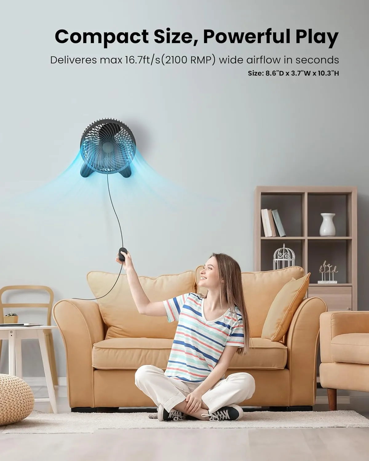 Koonie 8'' Wall Mount Fan, Quiet Small Wall Fan with Timer, 8.2ft Wired Remote, 80 Oscillation, 100 Adjustable, 3 Speeds High Velocity for RV Bedroom Kitchen Office Garage(Adapter Included)