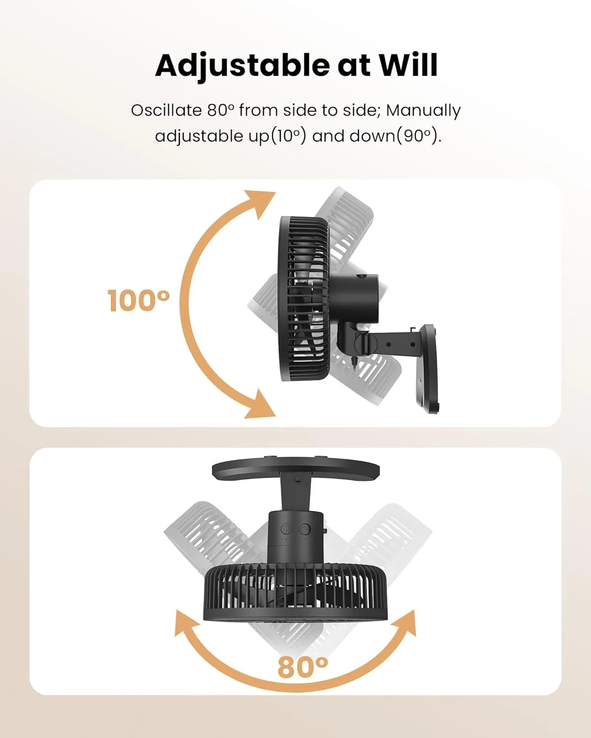 Koonie 8'' Wall Mount Fan, Quiet Small Wall Fan with Timer, 8.2ft Wired Remote, 80 Oscillation, 100 Adjustable, 3 Speeds High Velocity for RV Bedroom Kitchen Office Garage(Adapter Included)