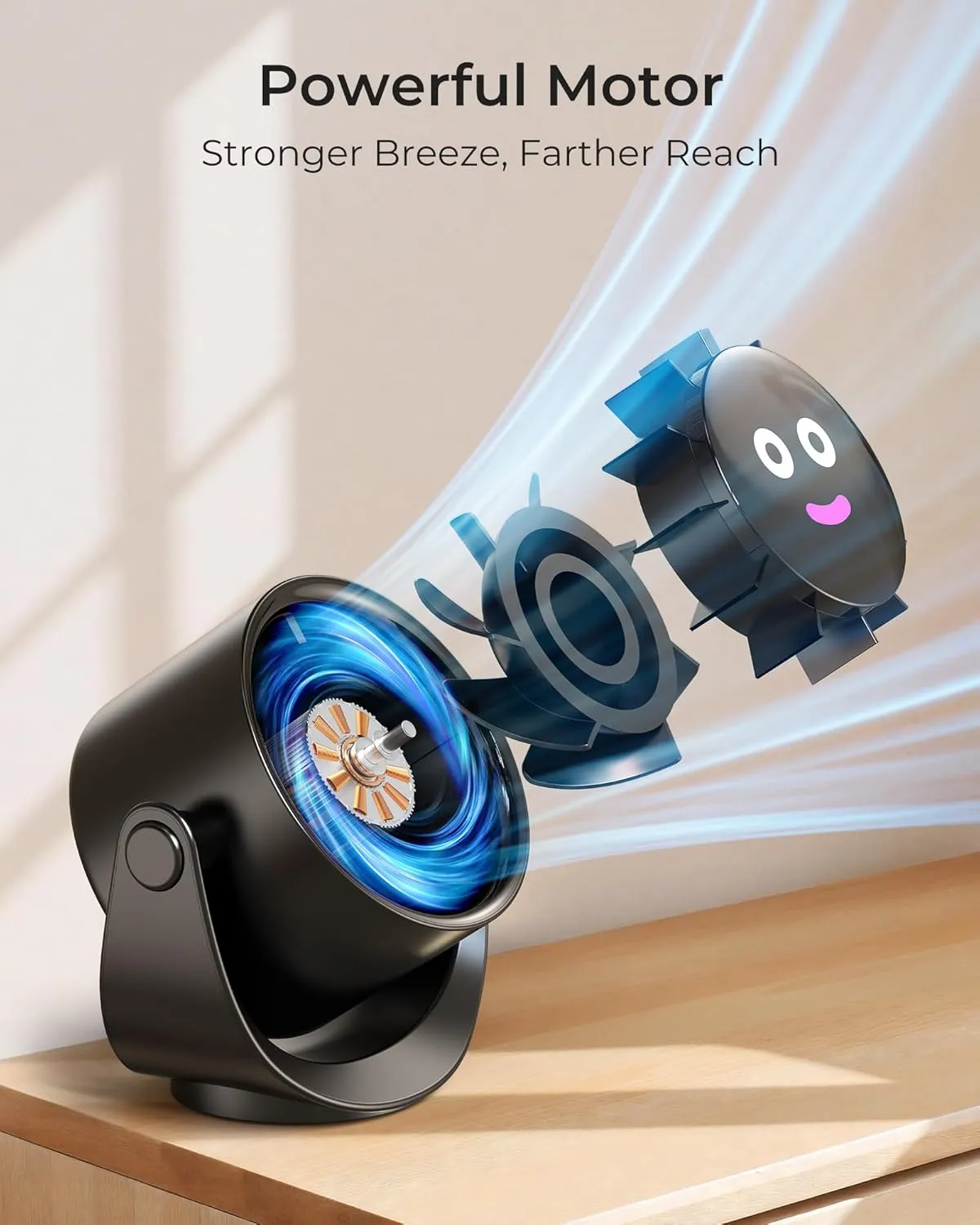 Koonie Desk Fan, LED Display Mini Table Fan, Rechargeable Personal Fan with 4000mAh Battery, Max. 17H Use, 5 Speeds, 360Tilt, USB-C Charging, Quiet Small Portable Fan for Home, Office, Camp, Travel
