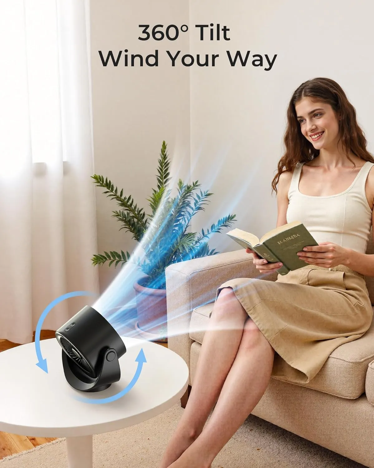 Koonie Desk Fan, LED Display Mini Table Fan, Rechargeable Personal Fan with 4000mAh Battery, Max. 17H Use, 5 Speeds, 360Tilt, USB-C Charging, Quiet Small Portable Fan for Home, Office, Camp, Travel