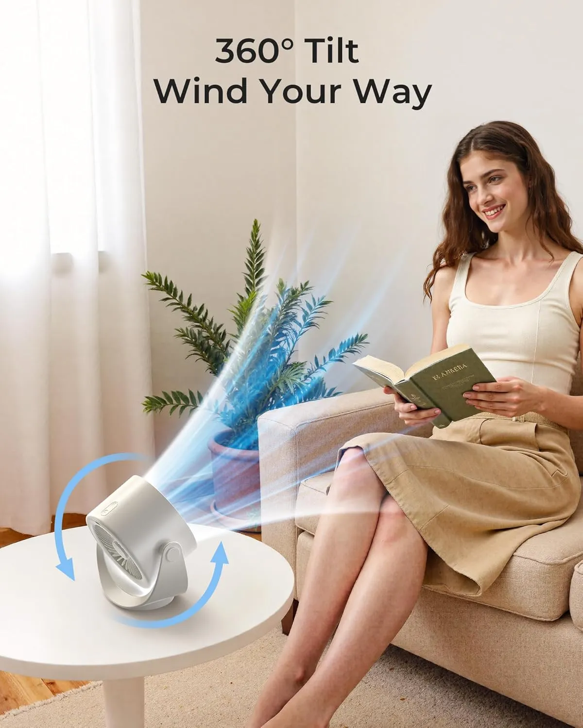 Koonie Desk Fan, LED Display Mini Table Fan, Rechargeable Personal Fan with 4000mAh Battery, Max. 17H Use, 5 Speeds, 360Tilt, USB-C Charging, Quiet Small Portable Fan for Home, Office, Camp, Travel