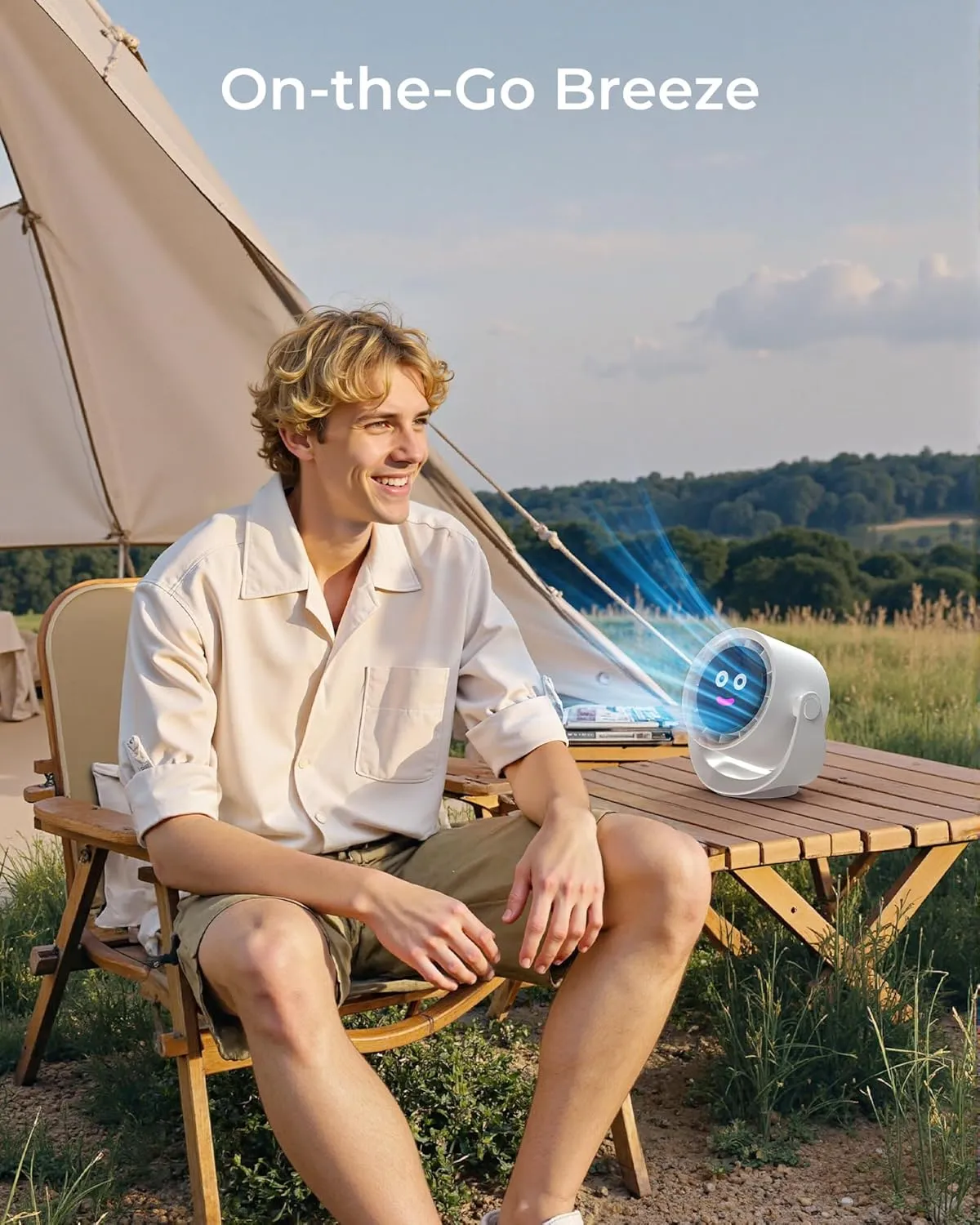 Koonie Desk Fan, LED Display Mini Table Fan, Rechargeable Personal Fan with 4000mAh Battery, Max. 17H Use, 5 Speeds, 360Tilt, USB-C Charging, Quiet Small Portable Fan for Home, Office, Camp, Travel