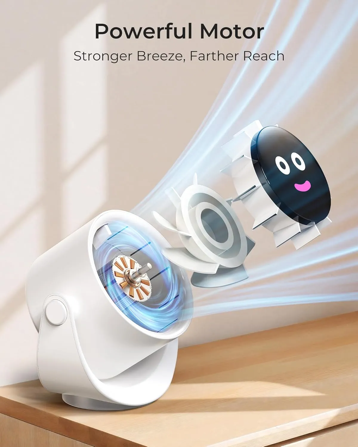 Koonie Desk Fan, LED Display Mini Table Fan, Rechargeable Personal Fan with 4000mAh Battery, Max. 17H Use, 5 Speeds, 360Tilt, USB-C Charging, Quiet Small Portable Fan for Home, Office, Camp, Travel