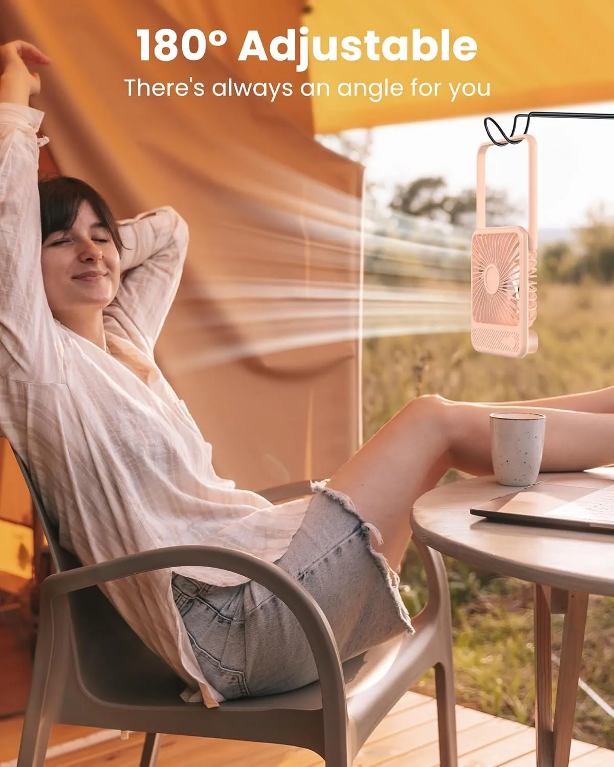 Koonie Desk Fan, Ultra Quiet 2.5-11h Battery Operated Small USB Fan with Strong Wind, 180 Tilt Folding and 3 Speeds Adjustable, Battery Powered Mini Personal Fan for Office Bedroom Desktop Pink