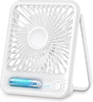 Koonie Desk Fan, Ultra Quiet 2.5-11h Battery Operated Small USB Fan with Strong Wind, 180 Tilt Folding and 3 Speeds Adjustable, Battery Powered Mini Personal Fan for Office Bedroom Desktop White USB desktop fan for workspace