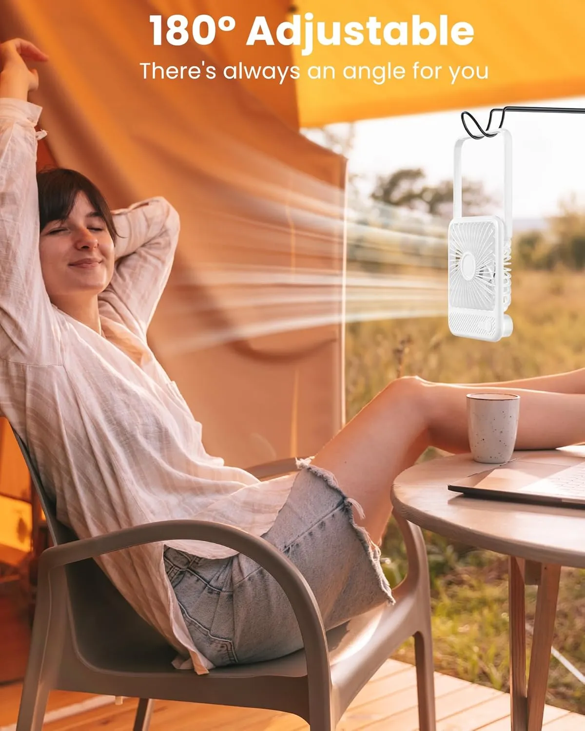 Koonie Desk Fan, Ultra Quiet 2.5-11h Battery Operated Small USB Fan with Strong Wind, 180 Tilt Folding and 3 Speeds Adjustable, Battery Powered Mini Personal Fan for Office Bedroom Desktop White