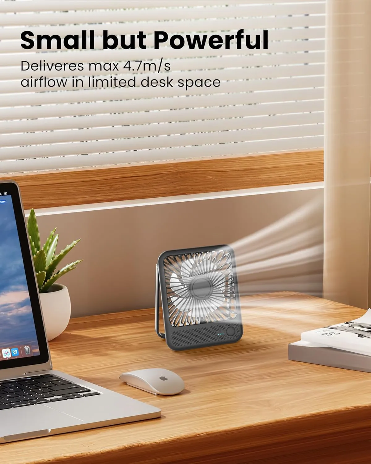 Koonie Desk Fan, Ultra Quiet 2.5-11h Battery Operated Small USB Fan with Strong Wind, 180 Tilt Folding and 3 Speeds Adjustable, Battery Powered Mini Personal Fan for Office Bedroom Desktop