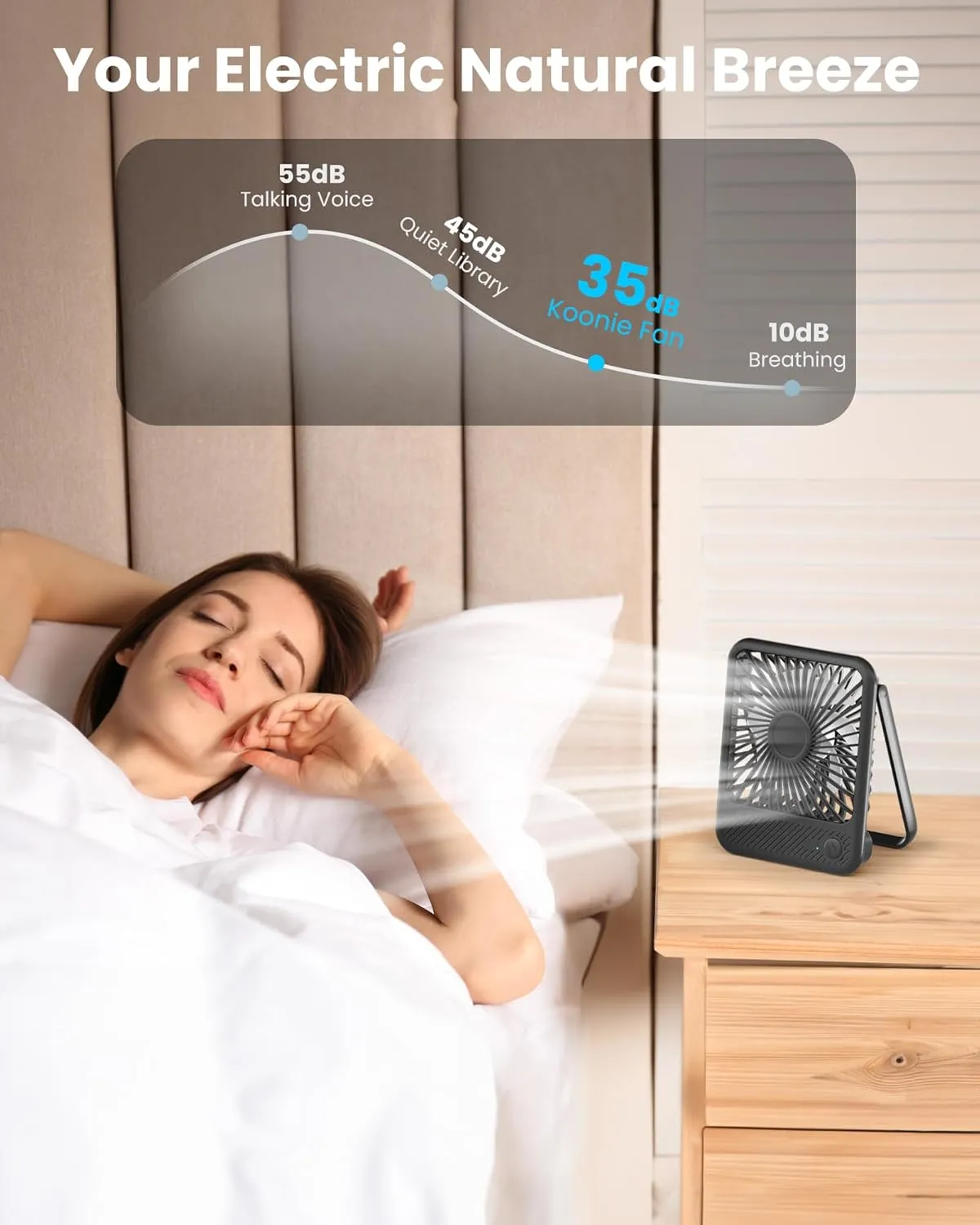 Koonie Desk Fan, Ultra Quiet 2.5-11h Battery Operated Small USB Fan with Strong Wind, 180 Tilt Folding and 3 Speeds Adjustable, Battery Powered Mini Personal Fan for Office Bedroom Desktop