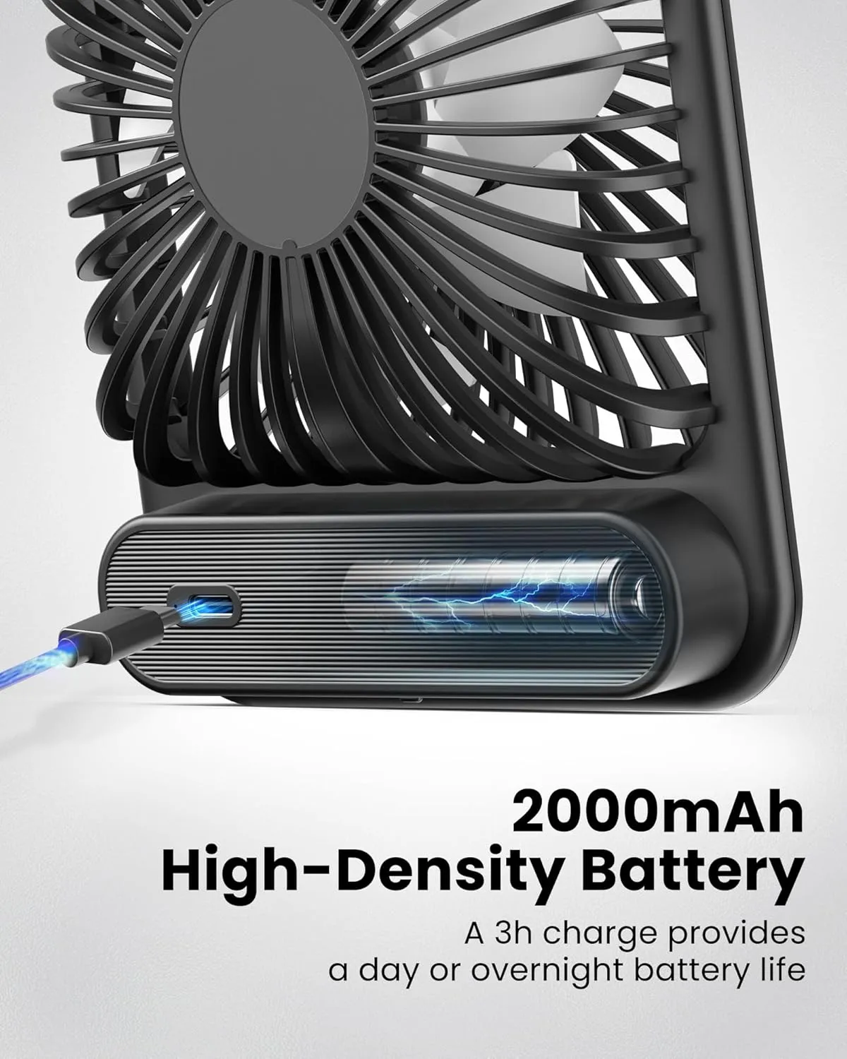 Koonie Desk Fan, Ultra Quiet 2.5-11h Battery Operated Small USB Fan with Strong Wind, 180 Tilt Folding and 3 Speeds Adjustable, Battery Powered Mini Personal Fan for Office Bedroom Desktop
