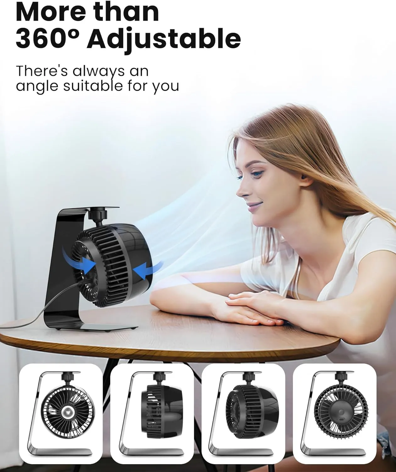 Koonie Metal USB Desk Fan, 4 Inch Small Portable Turbo Air Circulator, 6ft Strong Airflow, 3 Speeds, 360 Adjustable Tilt, 35dB Low Noise for Table Office Bedroom