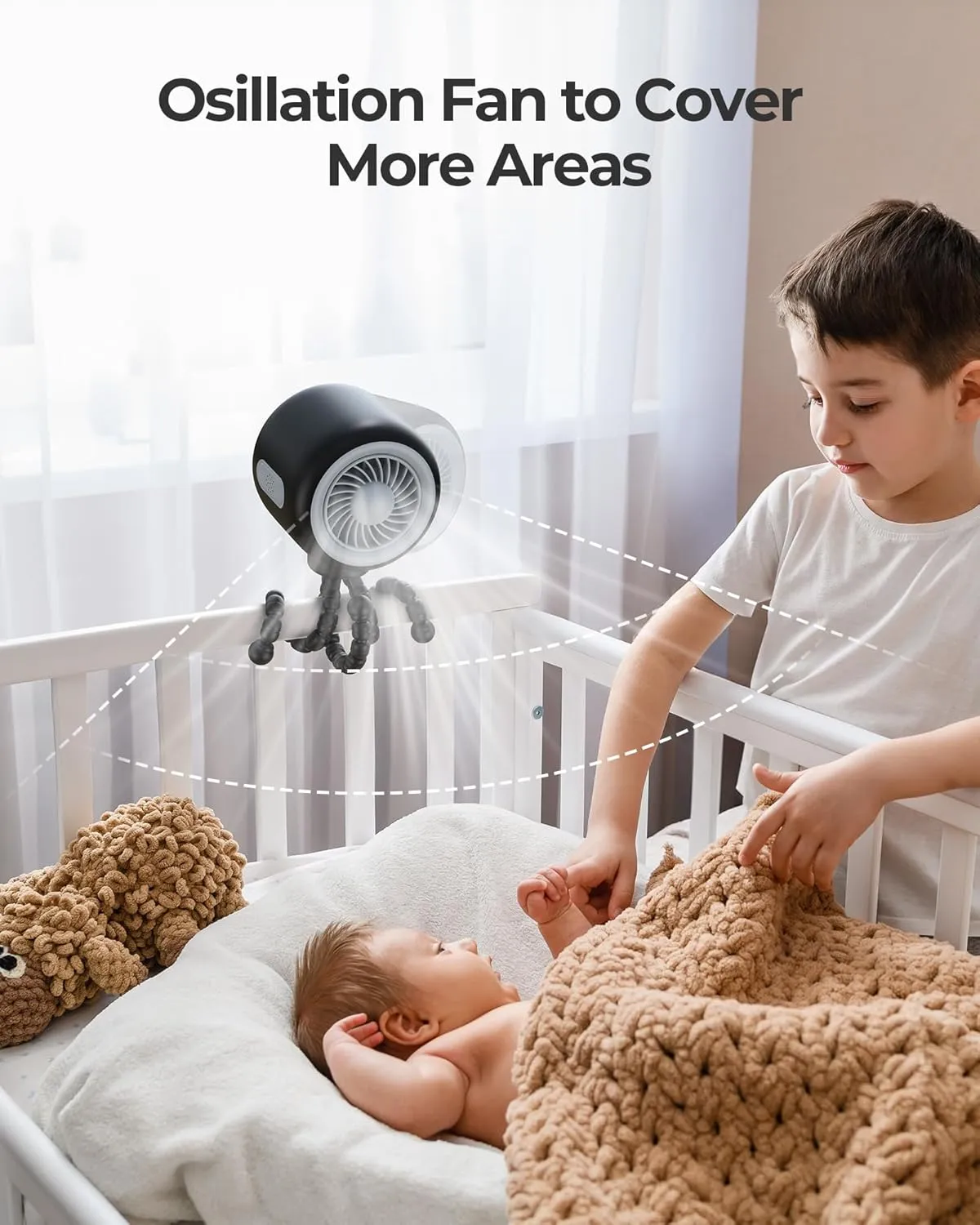 Koonie Oscillating Stroller Fan, Flexible Tripod, Clip-on for Car Seats, USB Rechargeable Battery Operated, 3 Speeds, Quiet Operation - Portable Baby Travel Gear for Camping, Tent, Crib, Bike