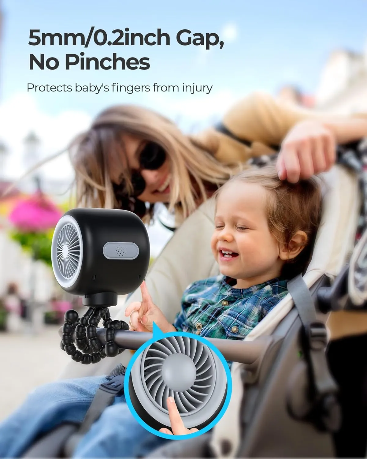 Koonie Oscillating Stroller Fan, Flexible Tripod, Clip-on for Car Seats, USB Rechargeable Battery Operated, 3 Speeds, Quiet Operation - Portable Baby Travel Gear for Camping, Tent, Crib, Bike