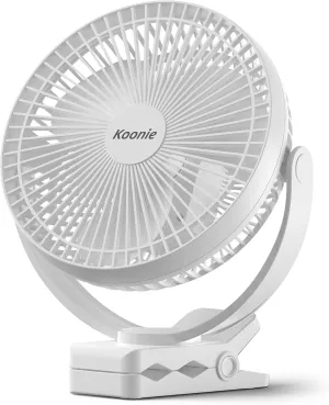 Koonie Portable Clip on Fan, 8-Inch 10000mAh USB Rechargeable Battery Operated, 4 Speeds, Strong Airflow, Sturdy Clamp for Office Desk Golf Car Outdoor Travel Camping Tent Gym Treadmill Waist-mounted portable fan for outdoor use
