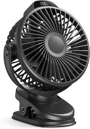 Koonie Portable Clip On Fan, Small USB Fan Battery Operated, 3 Speed Rechargeable Mini Fan With LED Display, 360 Rotate Personal Cooling Desk Fan for Stroller Travel Camping Golf Gym USB desktop fan for workspace