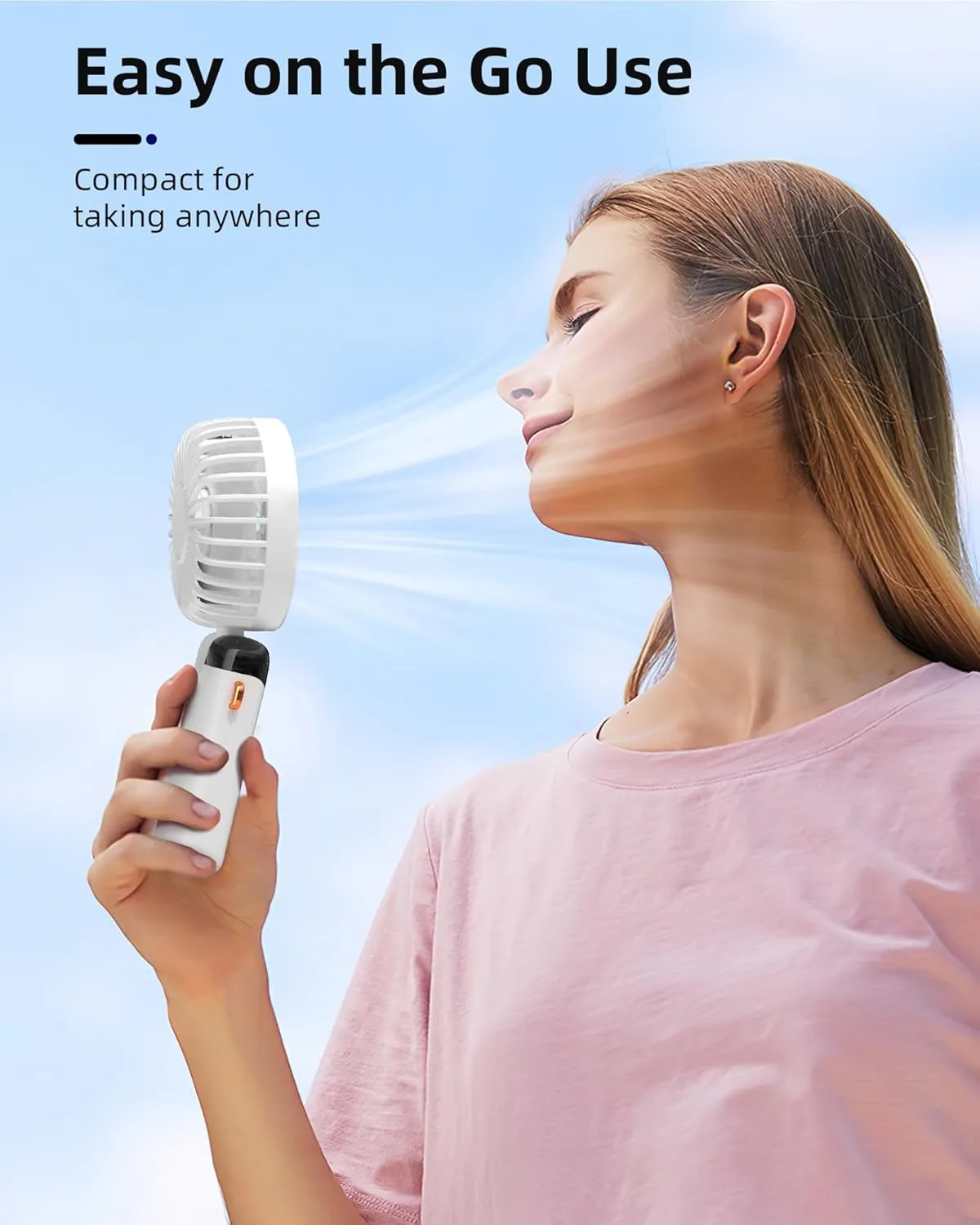 Koonie Portable Handheld Fan, Battery Operated Fan with Base, 8 Hours, Digital Display, 5 Speeds, 90 Ajustable, Rechargeable Mini Fan for Outdoor Indoor White