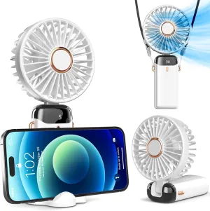 Koonie Portable Handheld Fan, Battery Operated Fan with Base, 8 Hours, Digital Display, 5 Speeds, 90 Ajustable, Rechargeable Mini Fan for Outdoor Indoor White Mini handheld fan for personal cooling