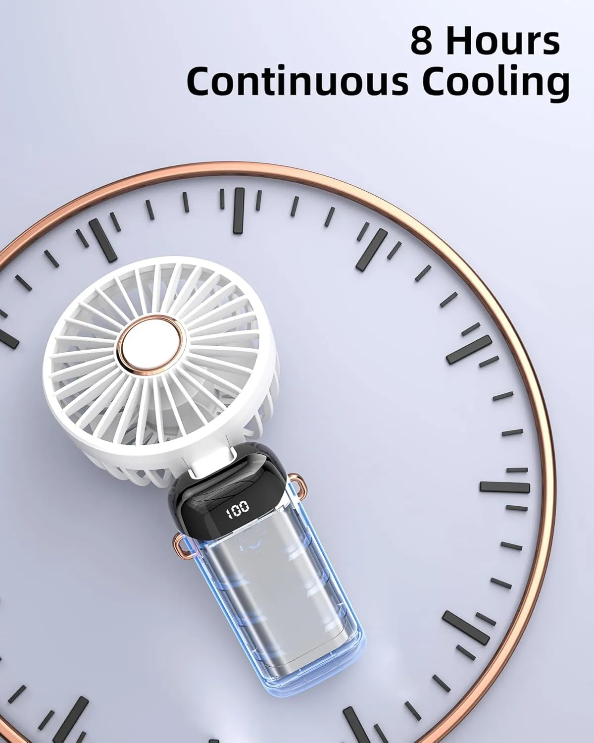 Koonie Portable Handheld Fan, Battery Operated Fan with Base, 8 Hours, Digital Display, 5 Speeds, 90 Ajustable, Rechargeable Mini Fan for Outdoor Indoor White