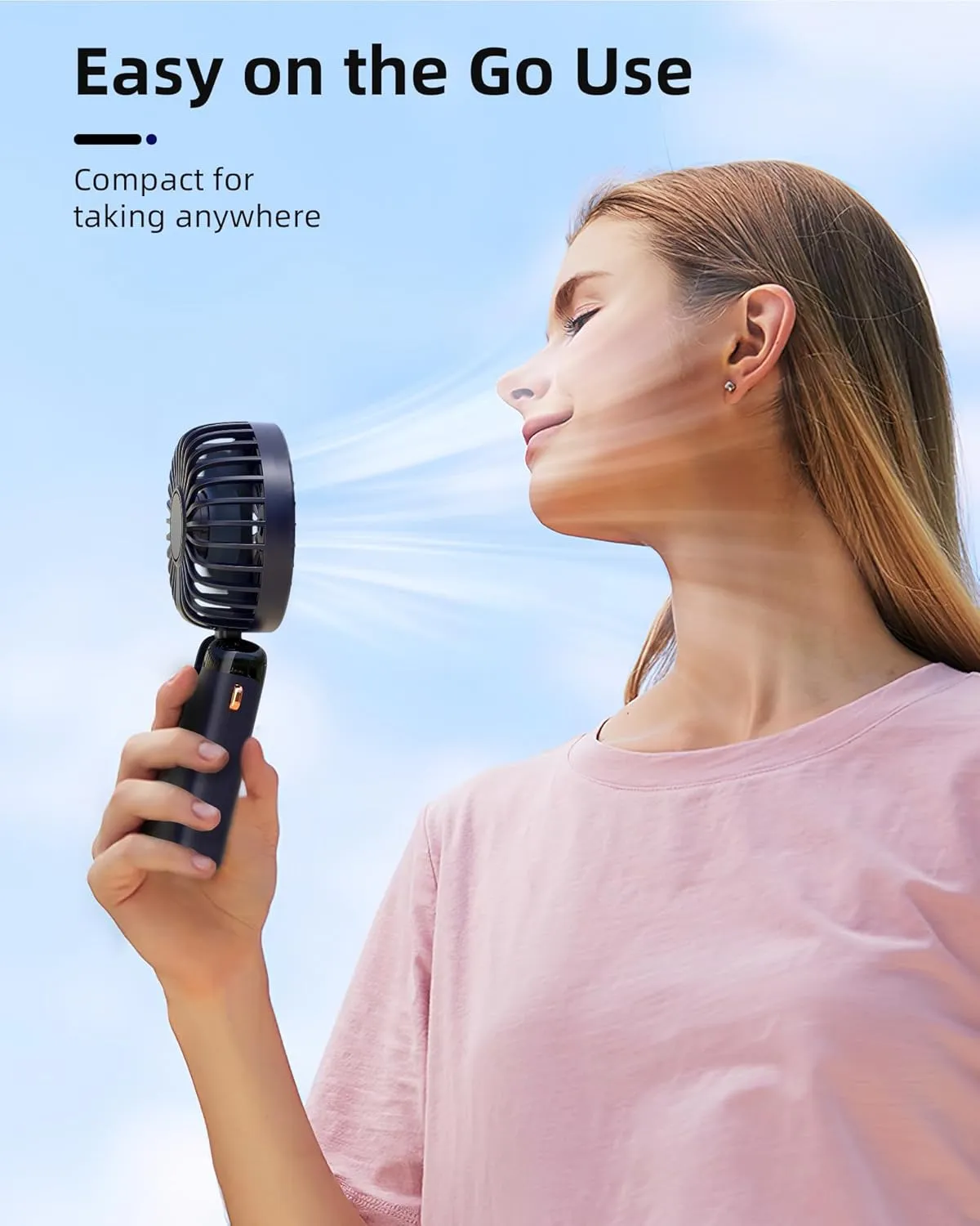 Koonie Portable Handheld Fan, Battery Operated Fan with Base, 8 Hours, Digital Display, 5 Speeds, 90 Ajustable, Rechargeable Mini Fan for Outdoor Indoor