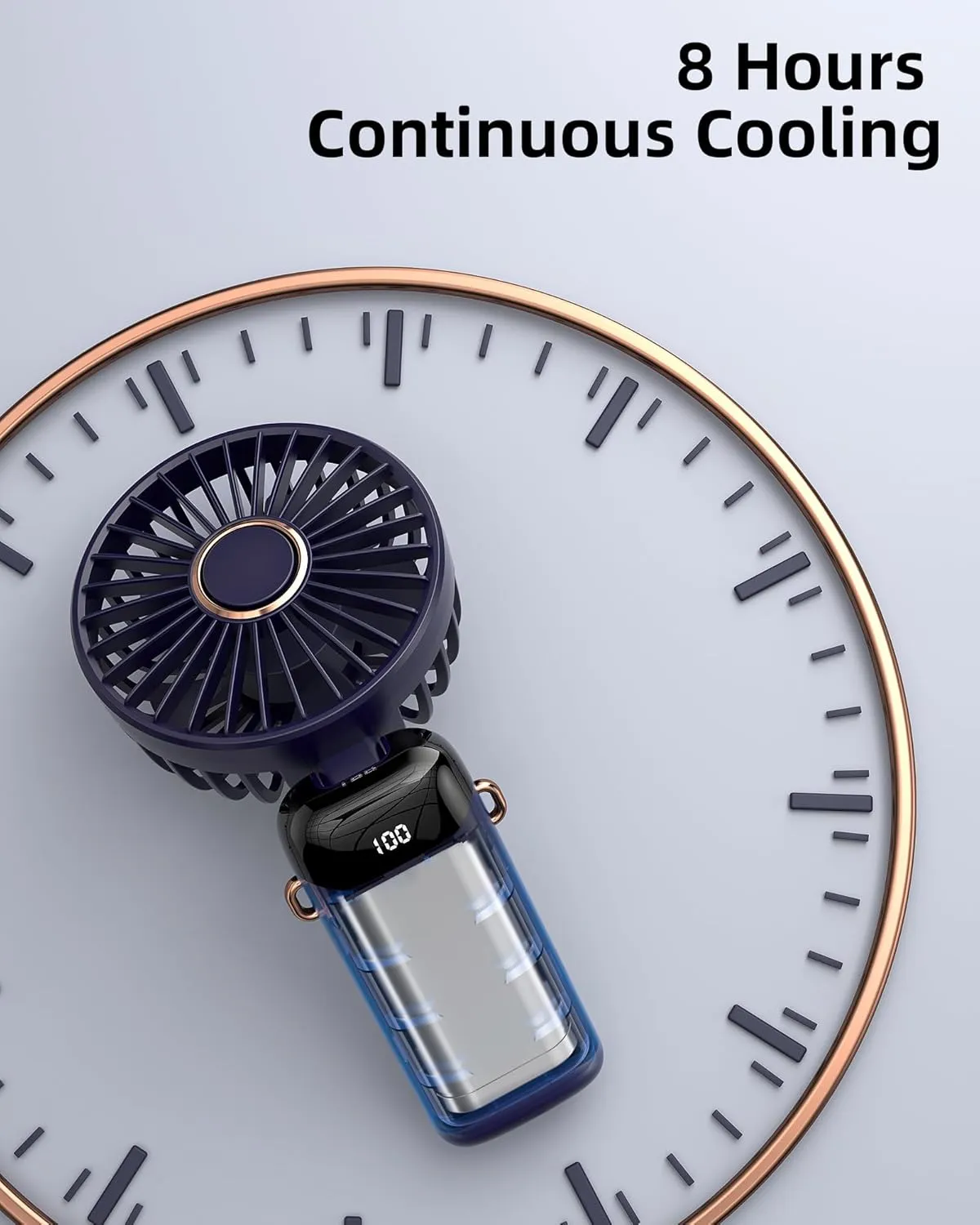 Koonie Portable Handheld Fan, Battery Operated Fan with Base, 8 Hours, Digital Display, 5 Speeds, 90 Ajustable, Rechargeable Mini Fan for Outdoor Indoor