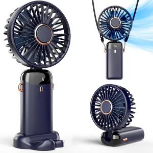 Koonie Portable Handheld Fan, Battery Operated Fan with Base, 8 Hours, Digital Display, 5 Speeds, 90 Ajustable, Rechargeable Mini Fan for Outdoor Indoor Neck fan for hands-free comfort